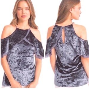 White House Black Market NEW  Velvet Cold Shoulder Top Grey Womens XXS Bluecrush